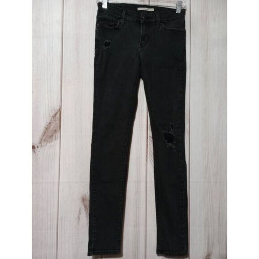 Levis 711 Skinny Jeans Womens 26 Distressed Black Denim Mid Rise 18881-0246‎